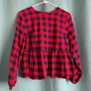 Plaid print long sleeve blouse